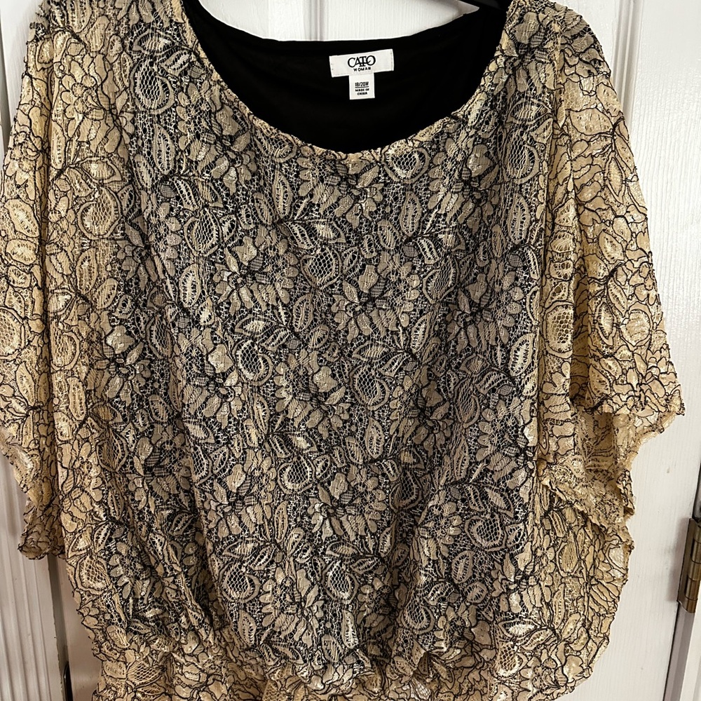 Cato Black Lace Overlay Top with Gold Underlay